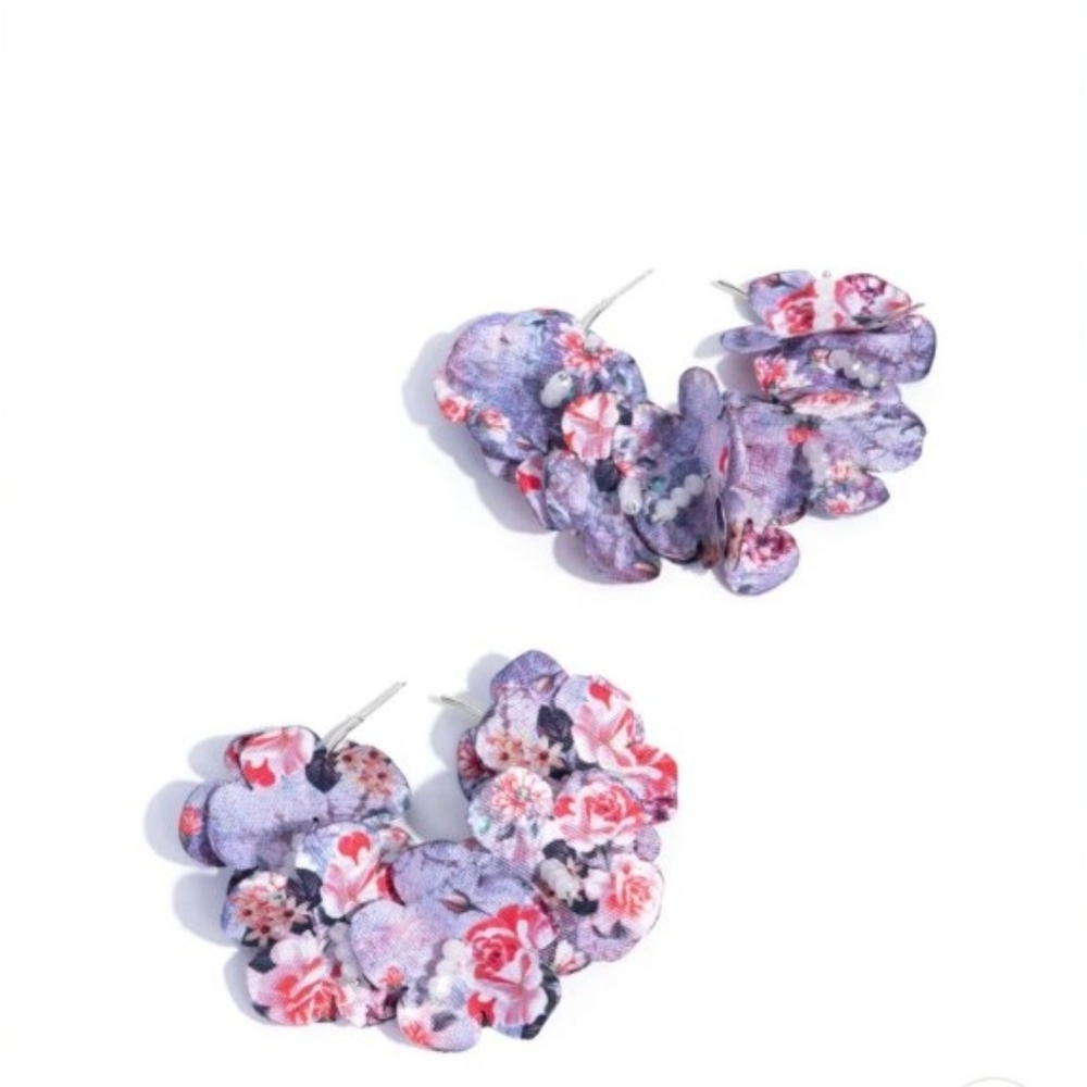 Paparazzi Purple and Pink Floral Earrings Whimsical Walk Hoop Fashion Jewelry